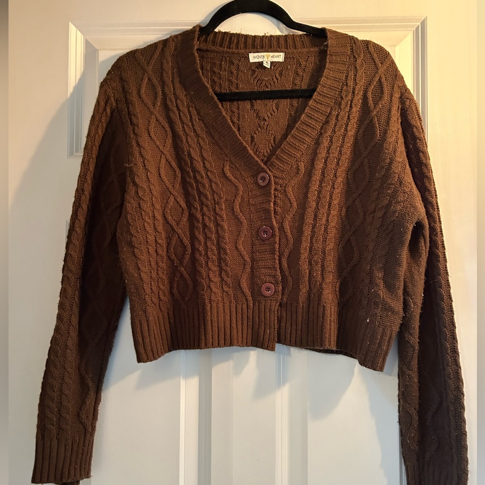 brown cardigan sweater